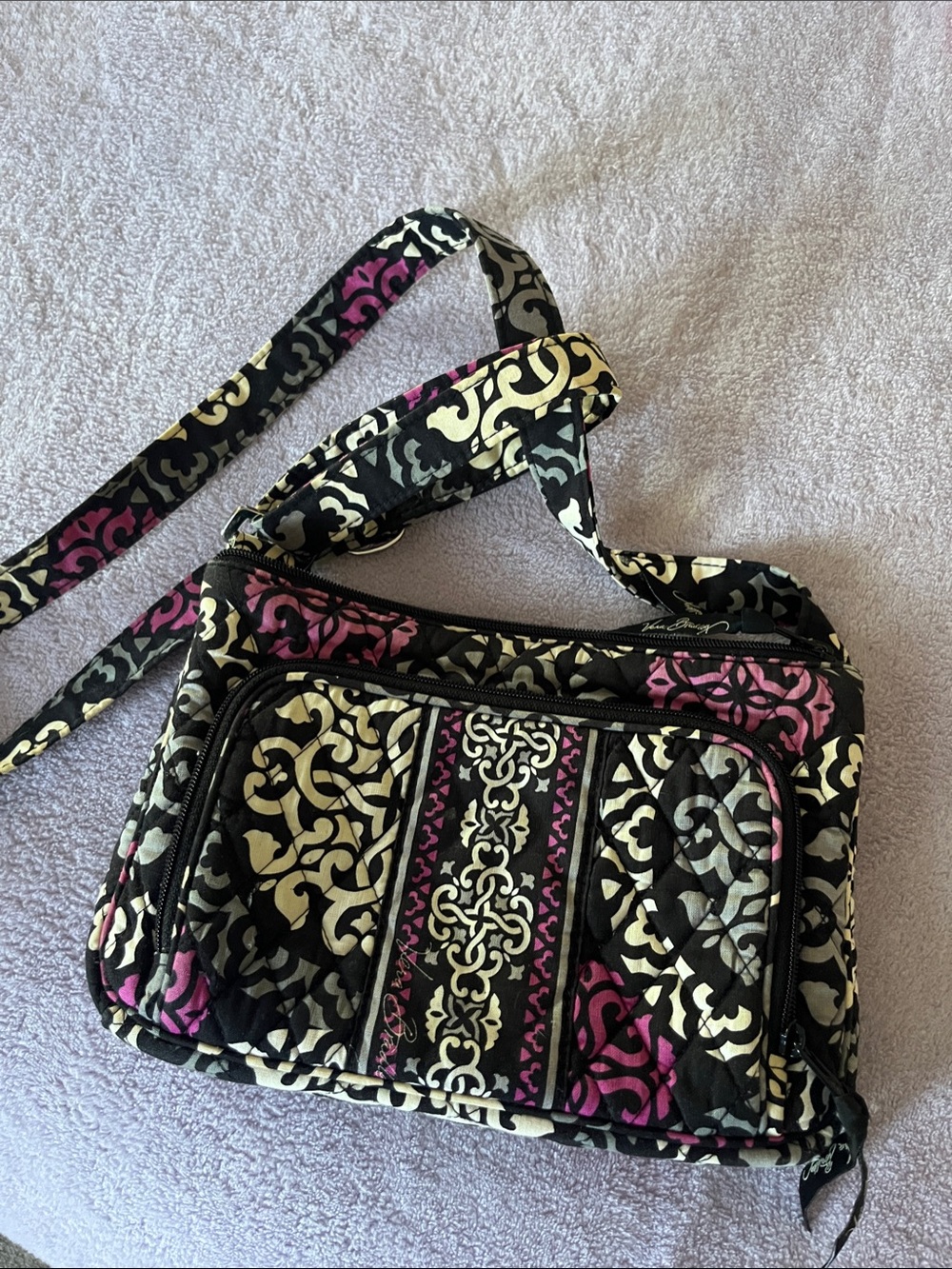 Vera Bradley Black, Pink & Cream Quilted Crossbody